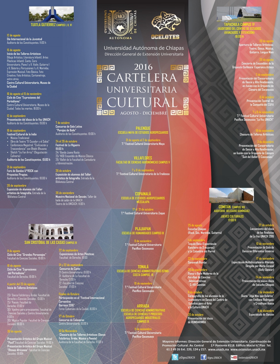 Albergarán Campus de la UNACH distintas actividades culturales