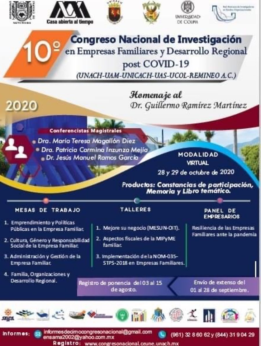 Organiza UNACH el 10° Congreso Nacional de Investigación en Empresas Familiares y Desarrollo Regional