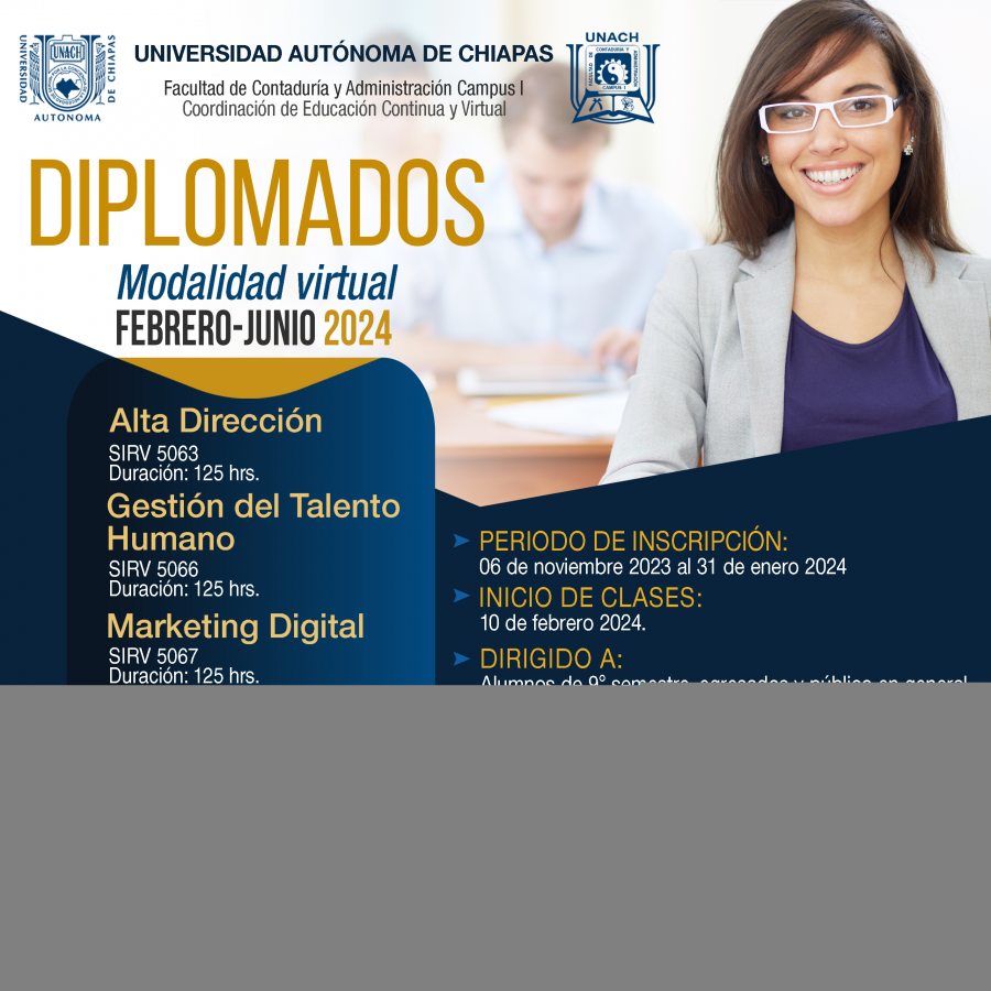 Abierta convocatoria para inscribirse a diplomados y curso de titulación en la UNACH