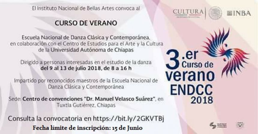 Amplía UNACH periodo de inscripción para Curso de Verano en Danza que impartirá el INBA