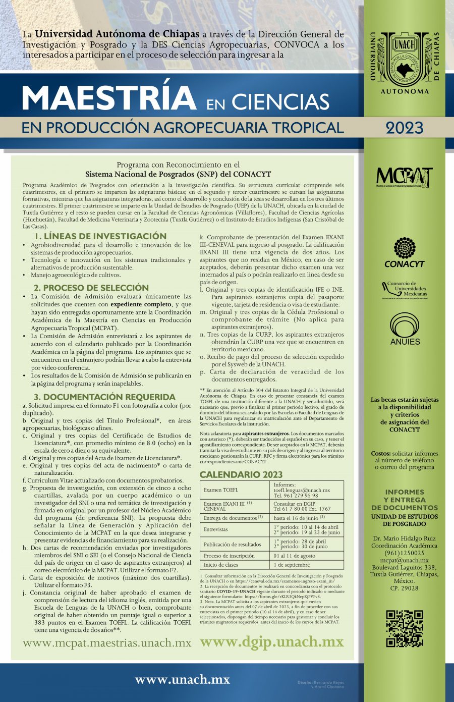 Abierta convocatoria para cursar  en la UNACH la Maestría en Ciencias en Producción Agropecuaria Tropical