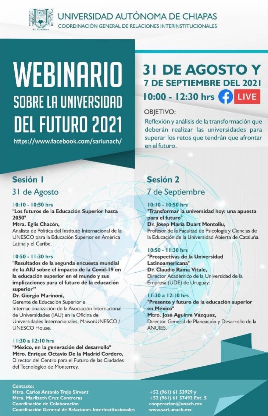 Presentará UNACH Webinario sobre la Universidad del Futuro 2021