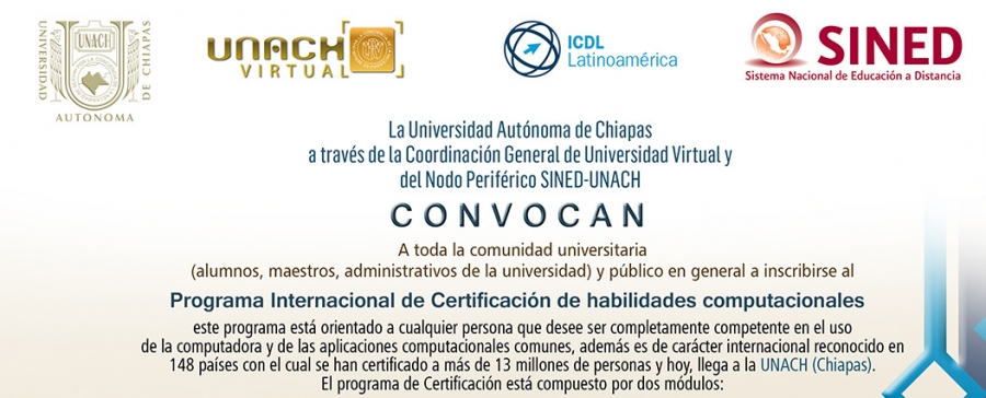 Convoca SINED-UNACH a certificarse a nivel  internacional en habilidades computacionales