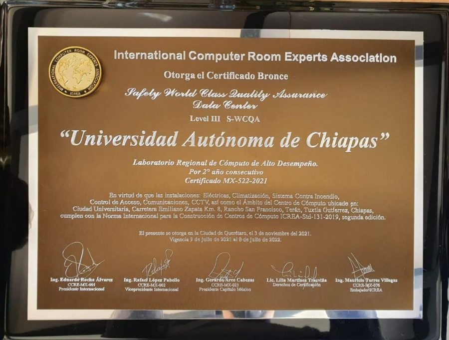 Recibe Laboratorio Regional de Cómputo de Alto Desempeño de la UNACH certificación internacional