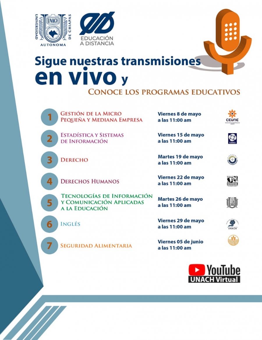 Realizará UNACH Virtual transmisiones en vivo para informar sobre licenciaturas en línea.