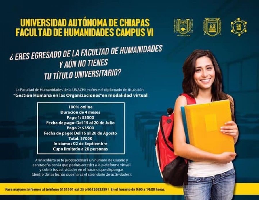 Oferta Facultad de Humanidades Campus VI de la UNACH Diplomado de Titulación