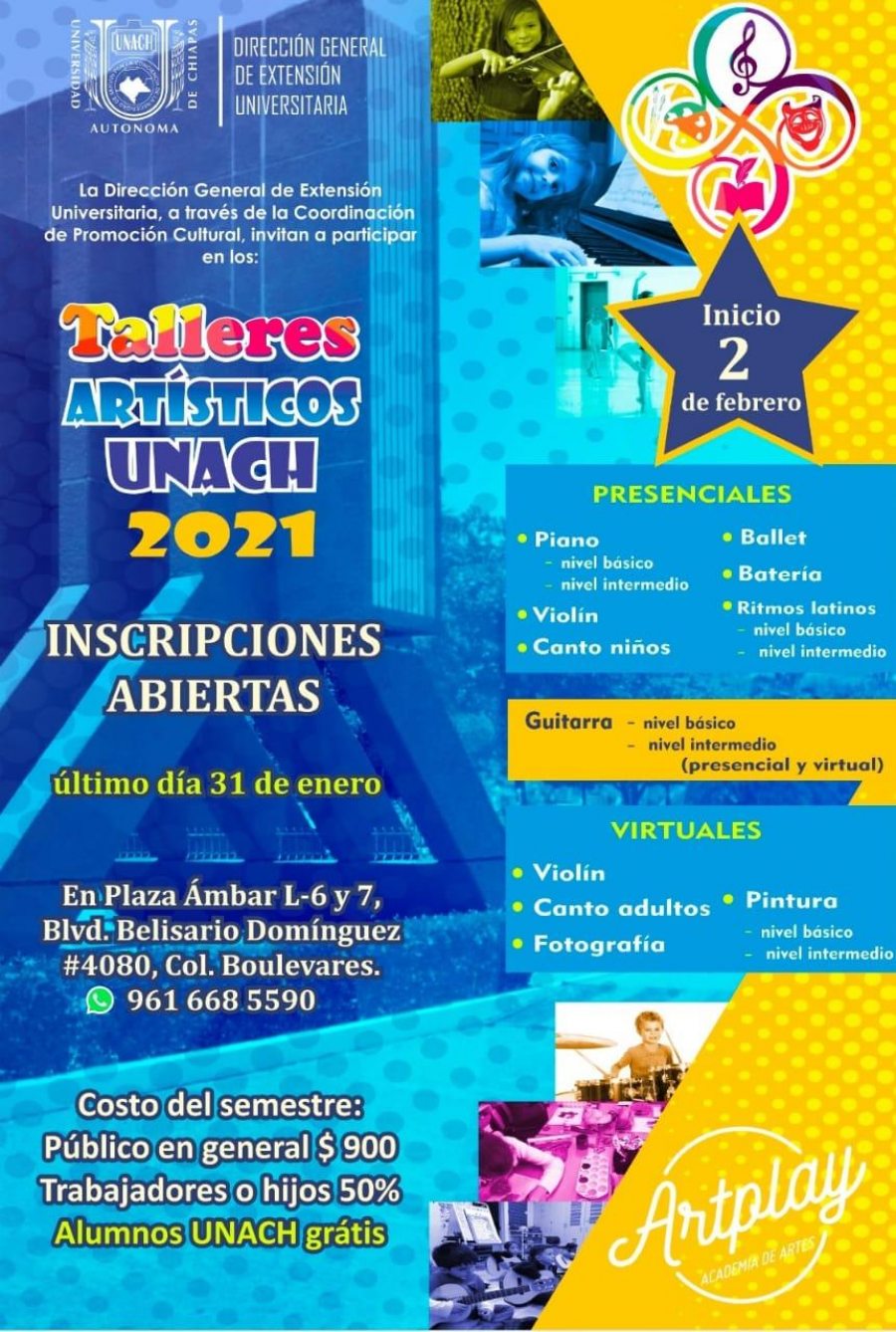 Continúa abierta la convocatoria para los Talleres Artísticos UNACH 2021