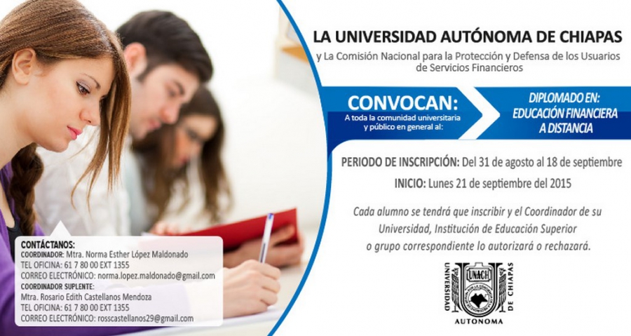 Emite UNACH y CONDUSEF convocatoria para diplomado en línea
