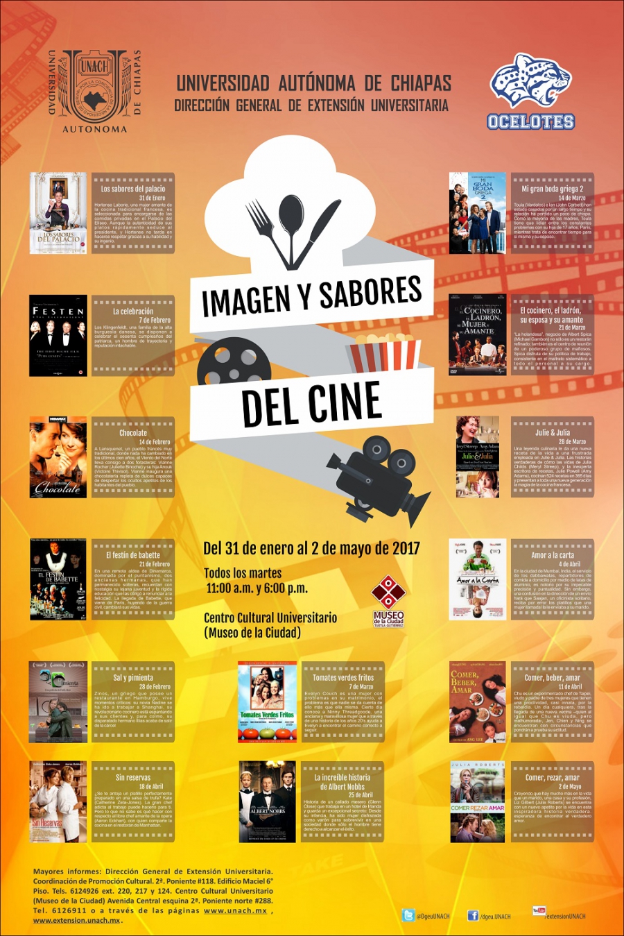 Invita UNACH para que asistan a la ciclo Imagen y Sabores del Cine