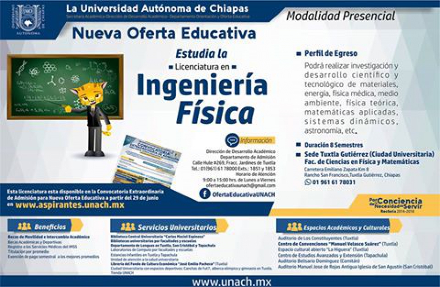 Abierta la convocatoria para formar parte de la primera generación de la Licenciatura en Ingeniería Física de la UNACH