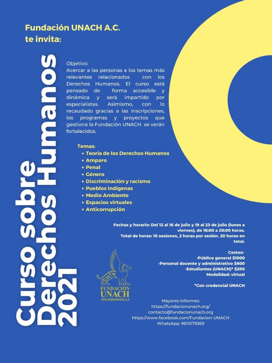 Ofrece Fundación UNACH Curso de Verano sobre Derechos Humanos 2021