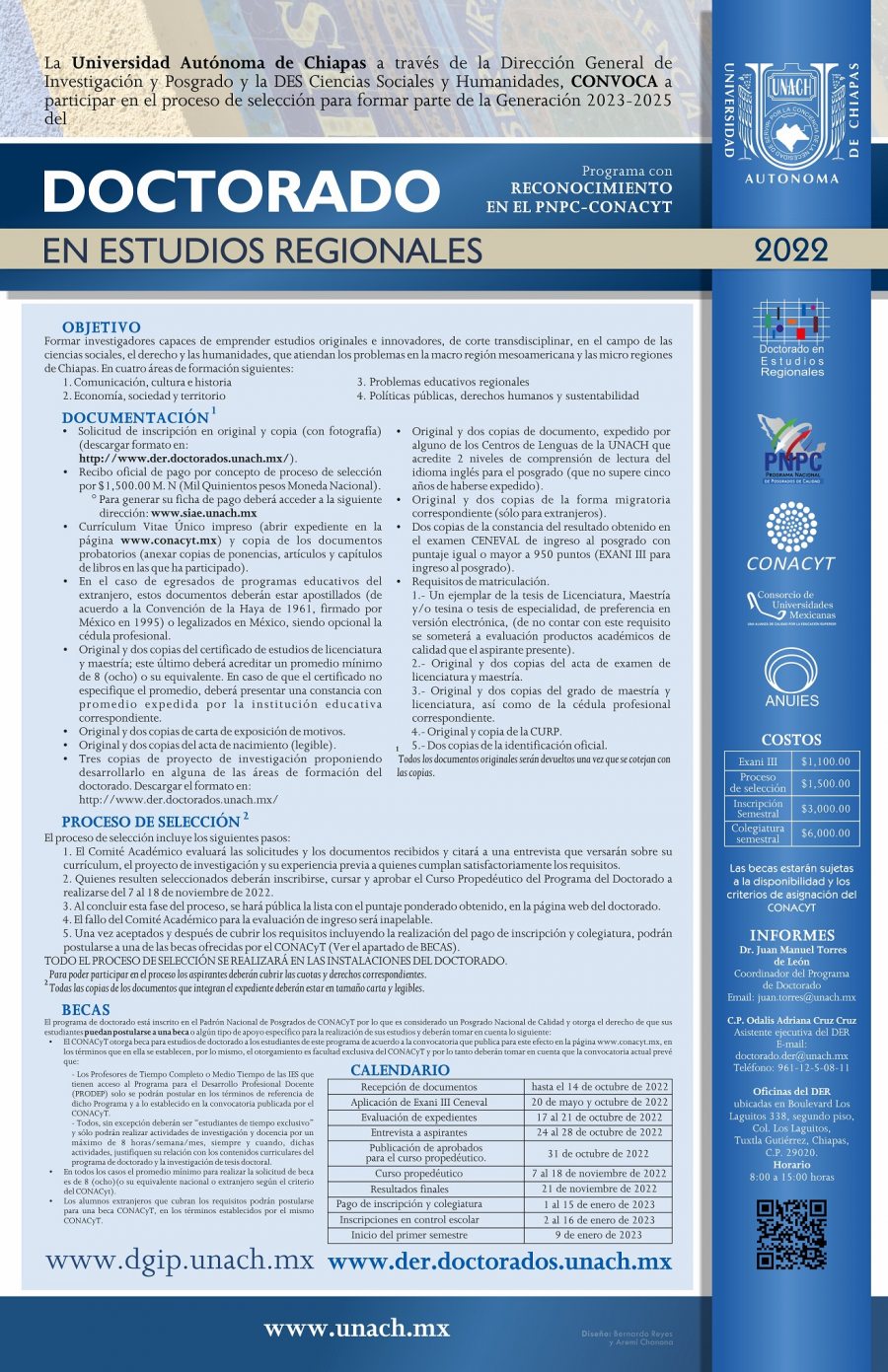 Continúa abierta la convocatoria para cursar el Doctorado en Estudios Regionales en la UNACH
