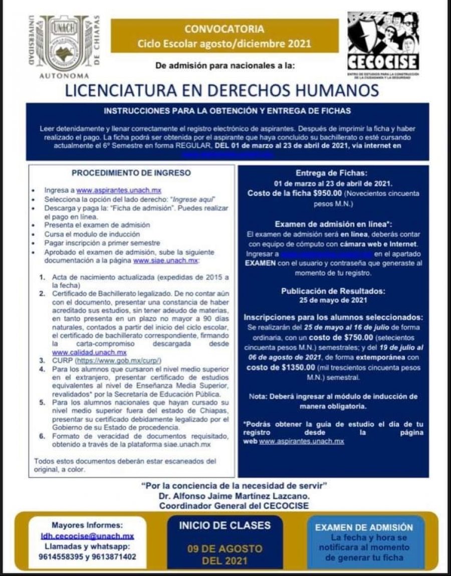 Oferta UNACH la Licenciatura en Derechos Humanos