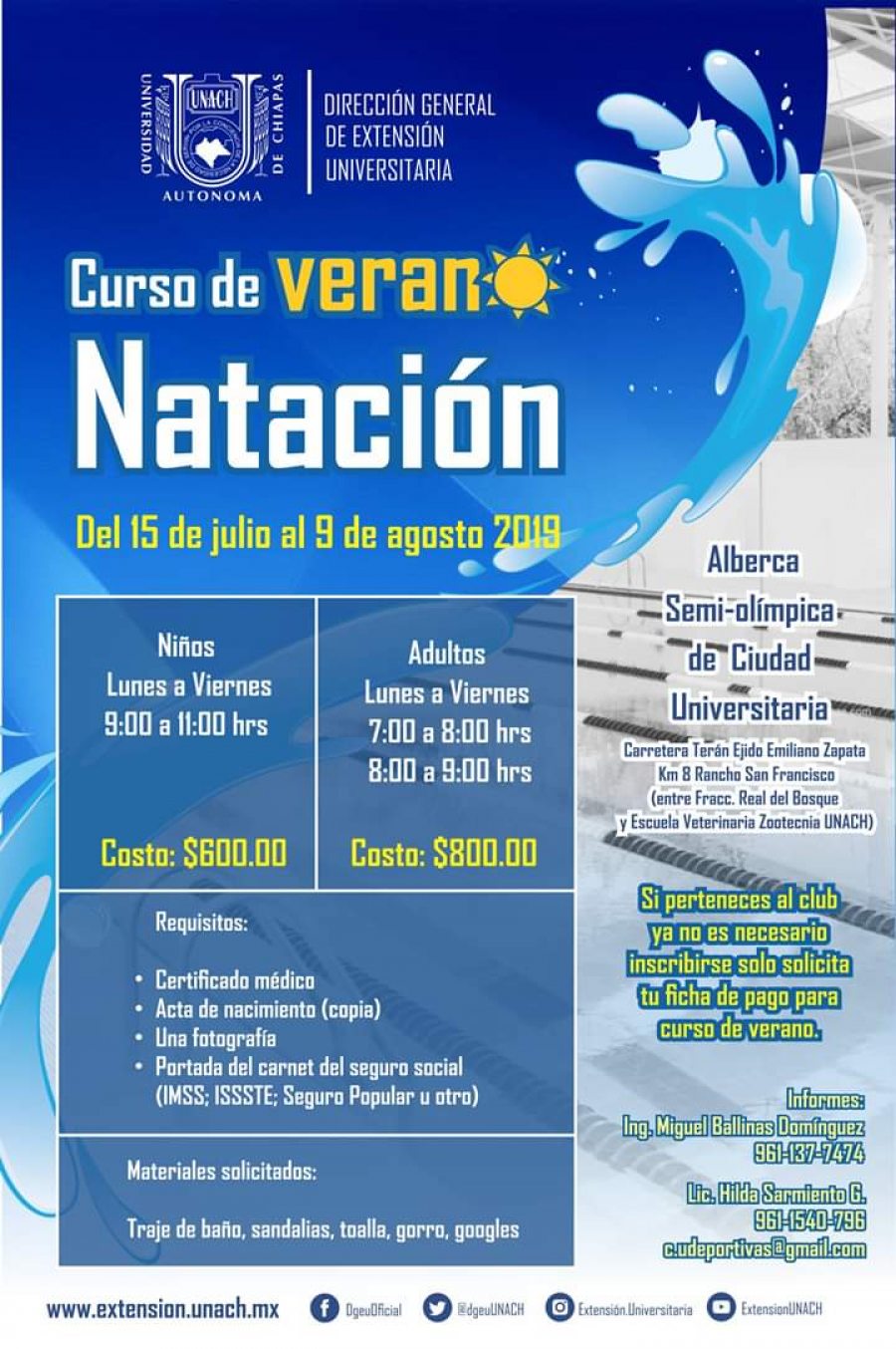Oferta UNACH Curso de Verano de Natación