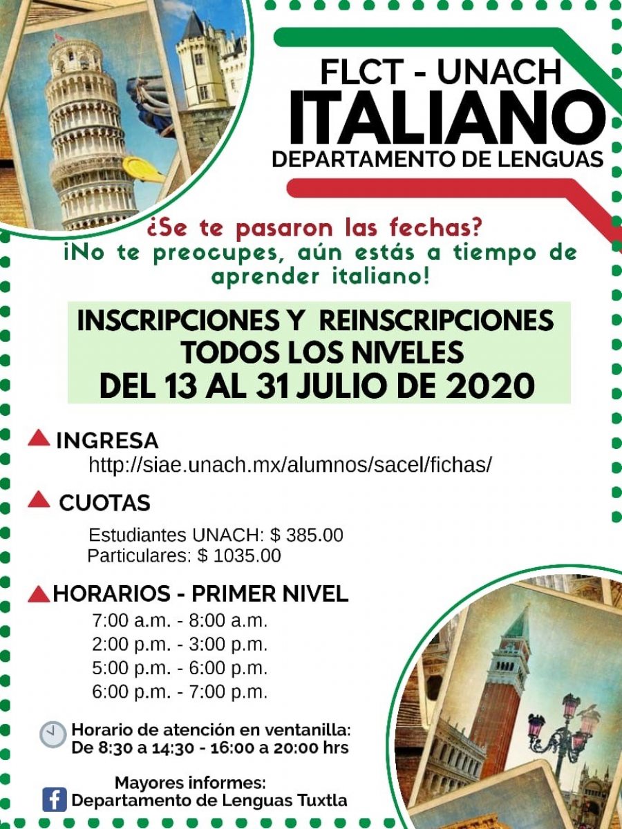 Invita UNACH  a sus alumnos y particulares a estudiar italiano