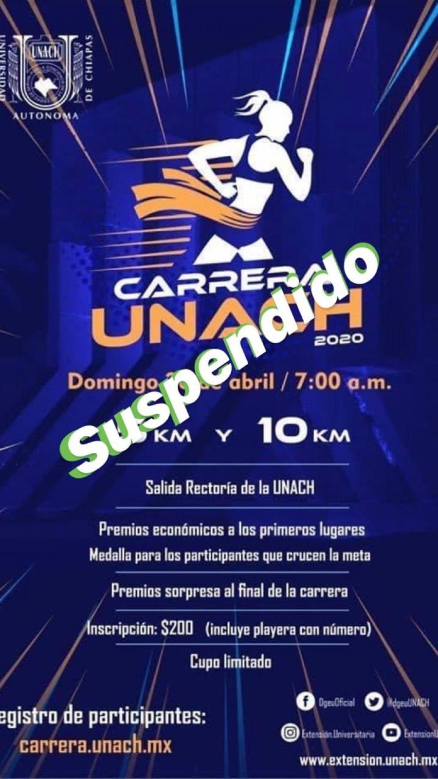 Suspenden Carrera UNACH 2020.