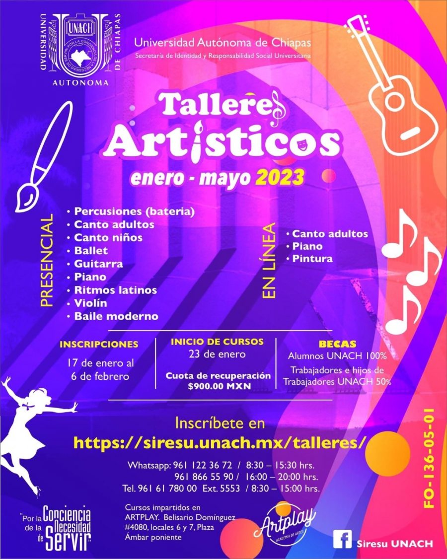 Continúa abierta la convocatoria de los talleres culturales de la UNACH