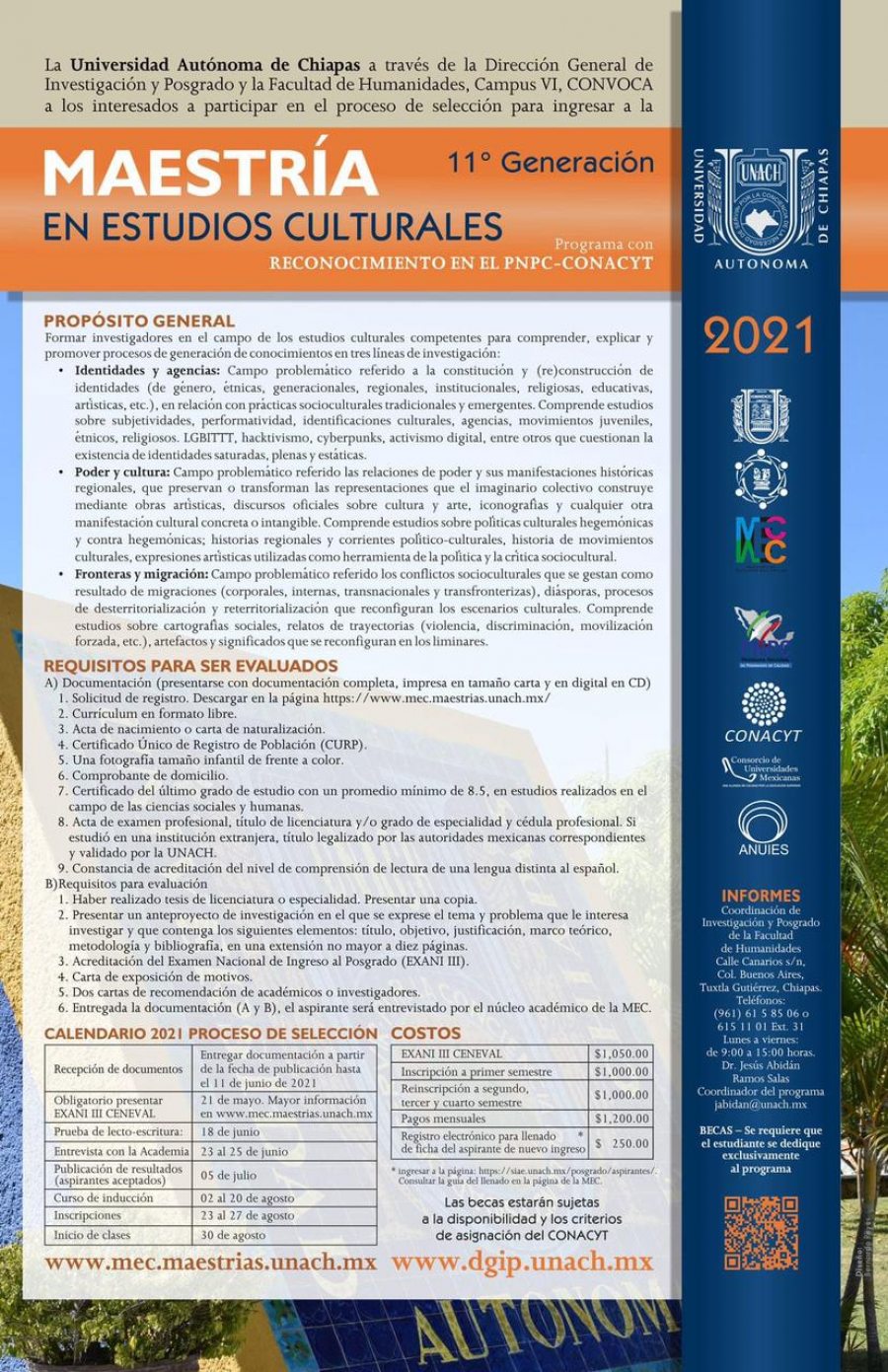 Abierta la convocatoria de la Maestría en Estudios Culturales que oferta la UNACH