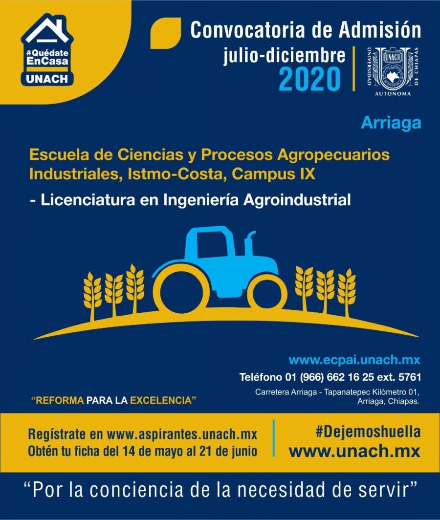La UNACH ofrece la Licenciatura en Ingeniería Agroindustrial en la convocatoria del ciclo escolar julio-diciembre 2020