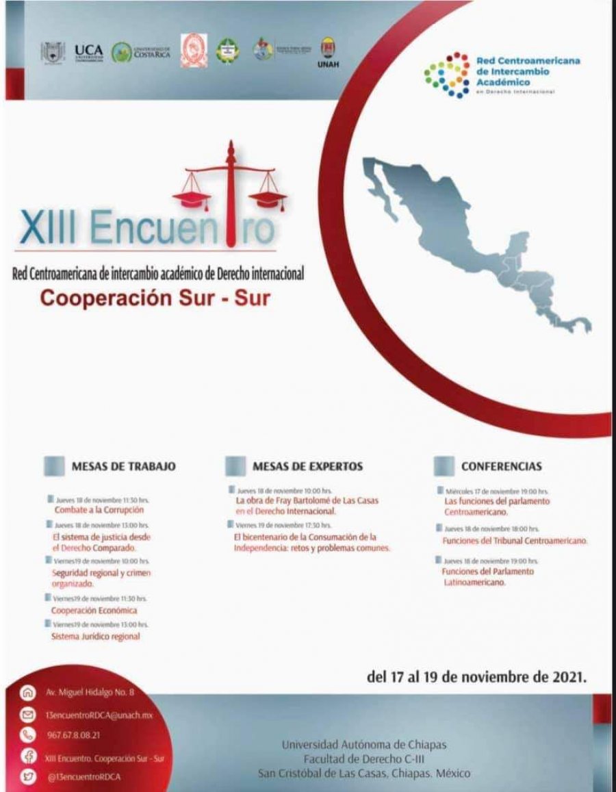La UNACH será sede del Xlll Encuentro de la Red Centroamericana de Intercambio Académico de Derecho Internacional