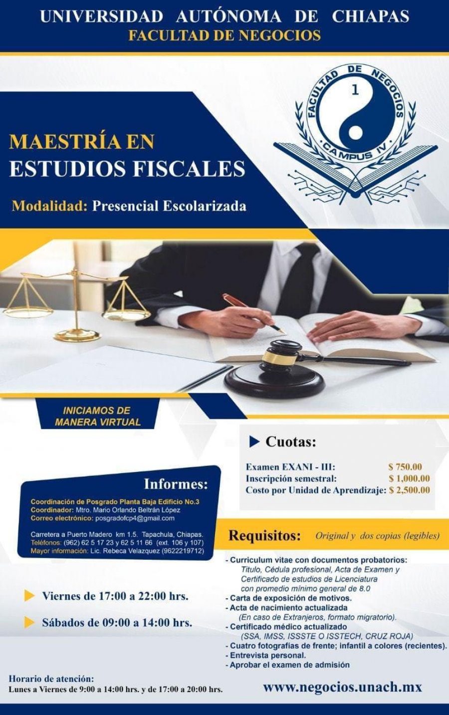 Invita UNACH a cursar la Maestría en Estudios Fiscales