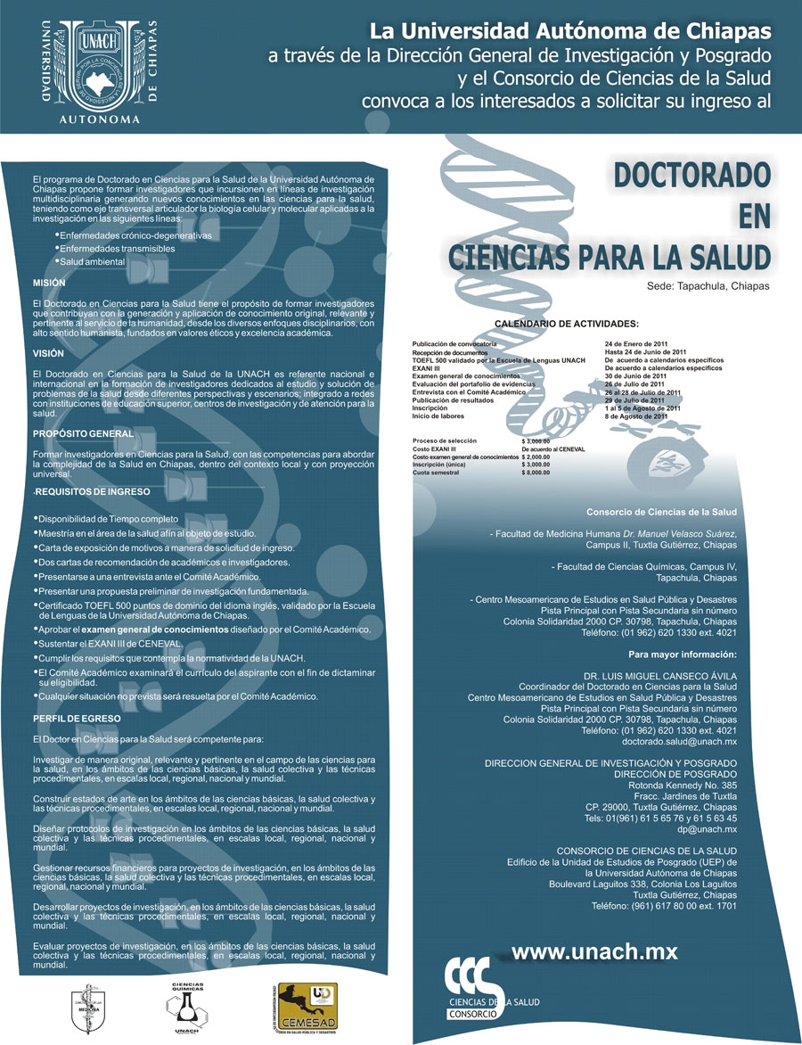 Ofrecerá UNACH Doctorado En Ciencias de la Salud  