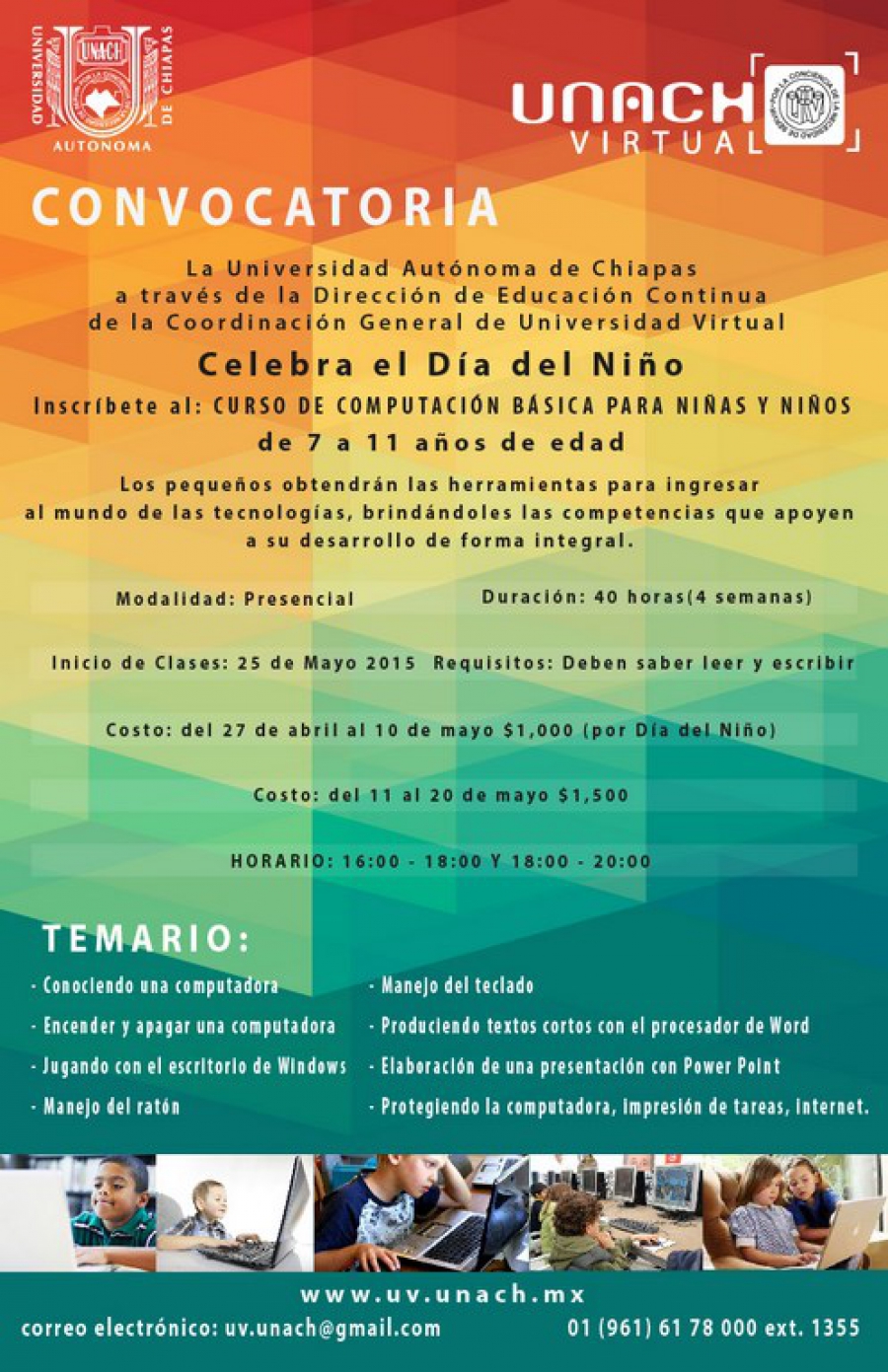 Impartirá UNACH Curso de Computación Básica para Niñas y Niños