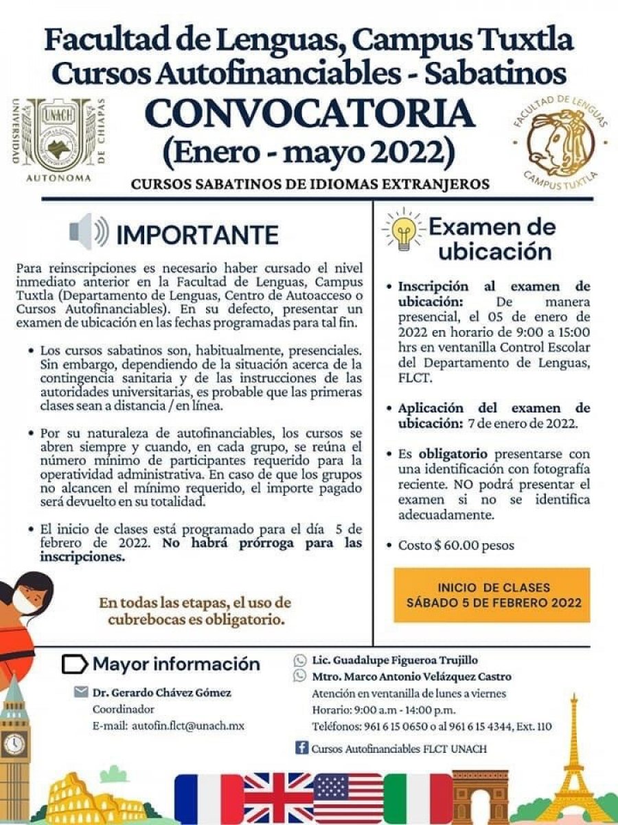Convoca UNACH  a participar en los cursos sabatinos autofinanciables de idiomas extranjeros