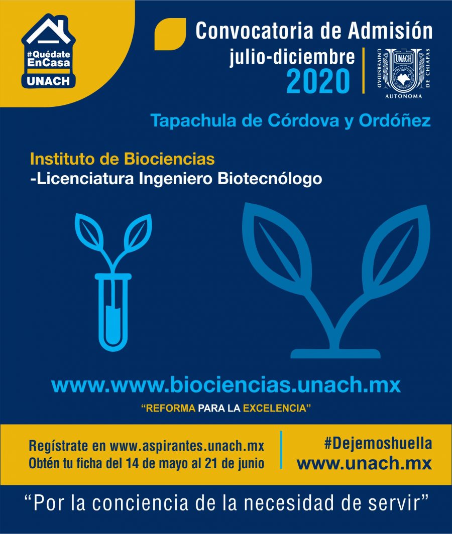 Invita UNACH  a obtener ficha para examen de admisión para la Licenciatura de Ingeniero Biotecnólogo