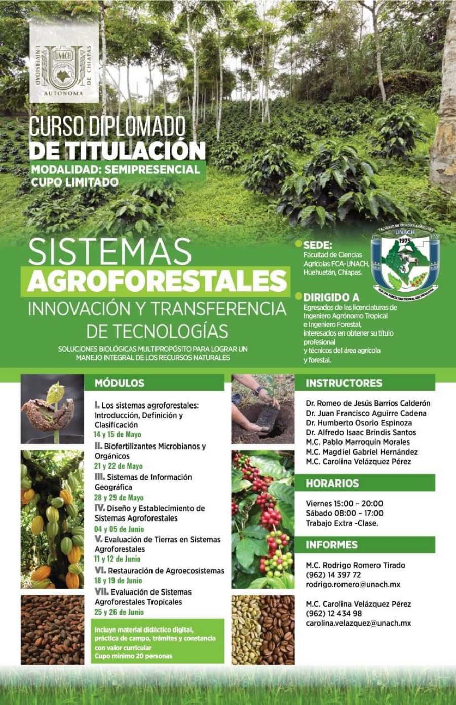 Oferta UNACH Curso Diplomado de Titulación, Sistemas Agroforestales, Innovación y Transferencia de Tecnologías