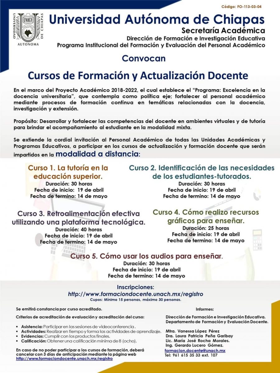 Organiza UNACH Cursos de Formación y Actualización Docente
