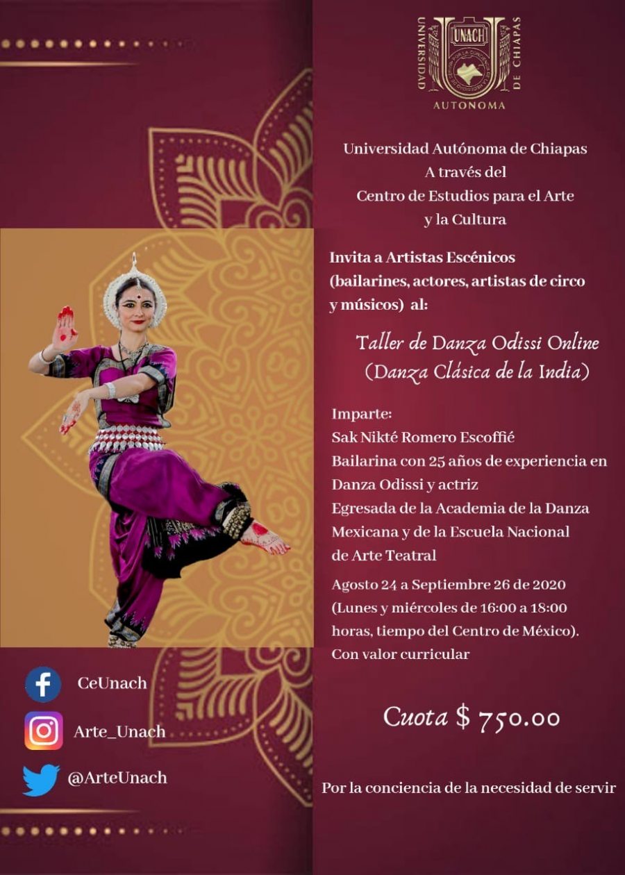 Ofrece UNACH Taller de Danza Odissi en línea