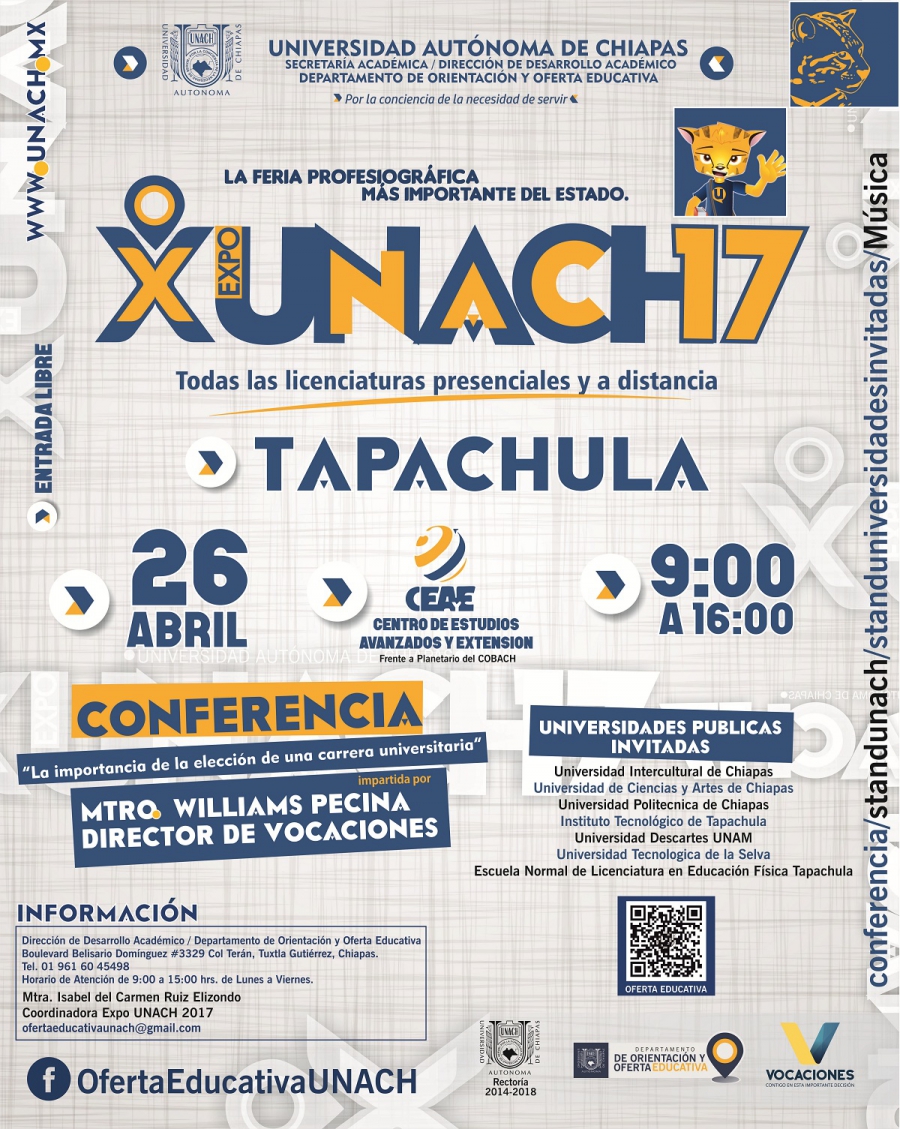 Organiza UNACH la Feria Profesiográfica 2017 en Tapachula
