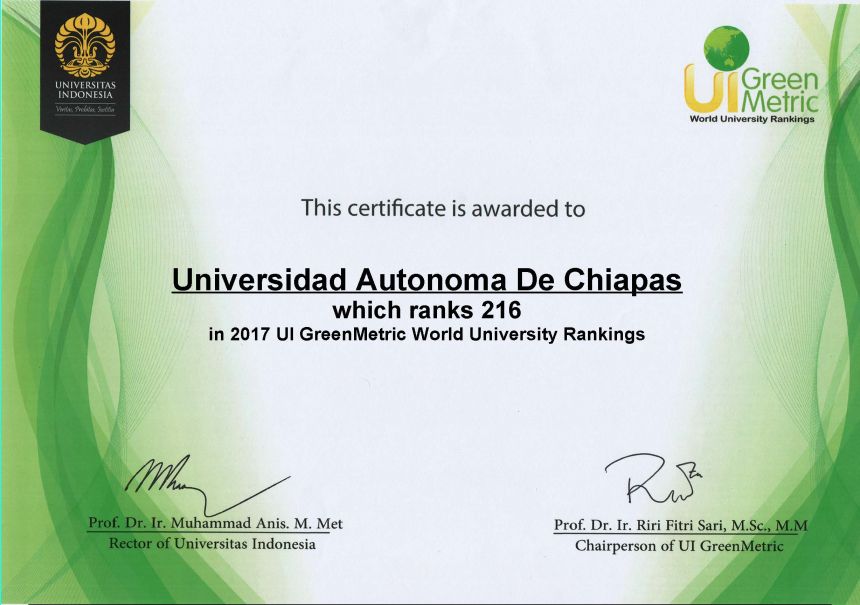 Incluyen a la  UNACH por vez primera en el Ranking Mundial vinculado con la sostenibilidad y el medio ambiente