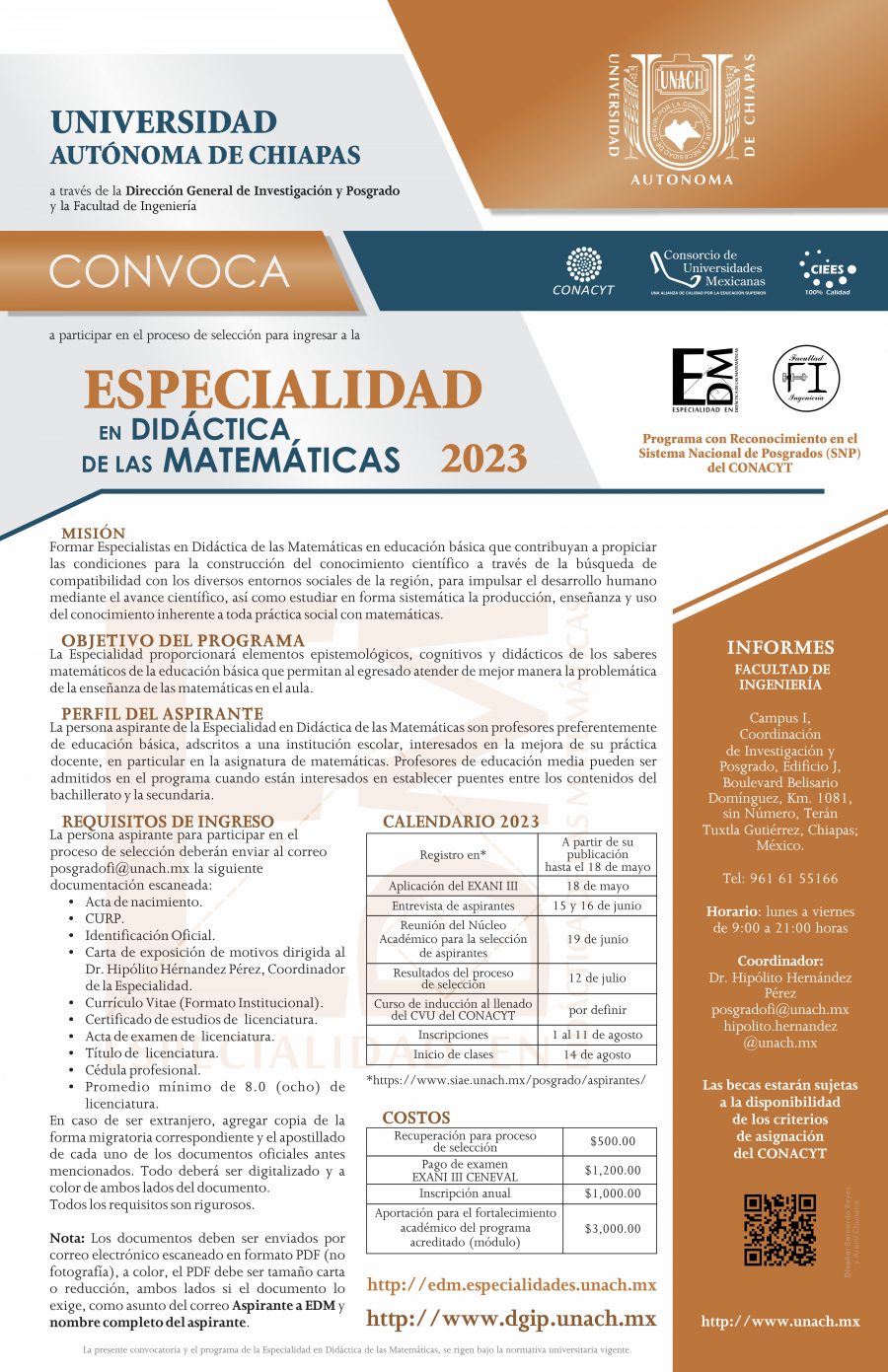 Invita UNACH a cursar la Especialidad en Didáctica de las Matemáticas 2023