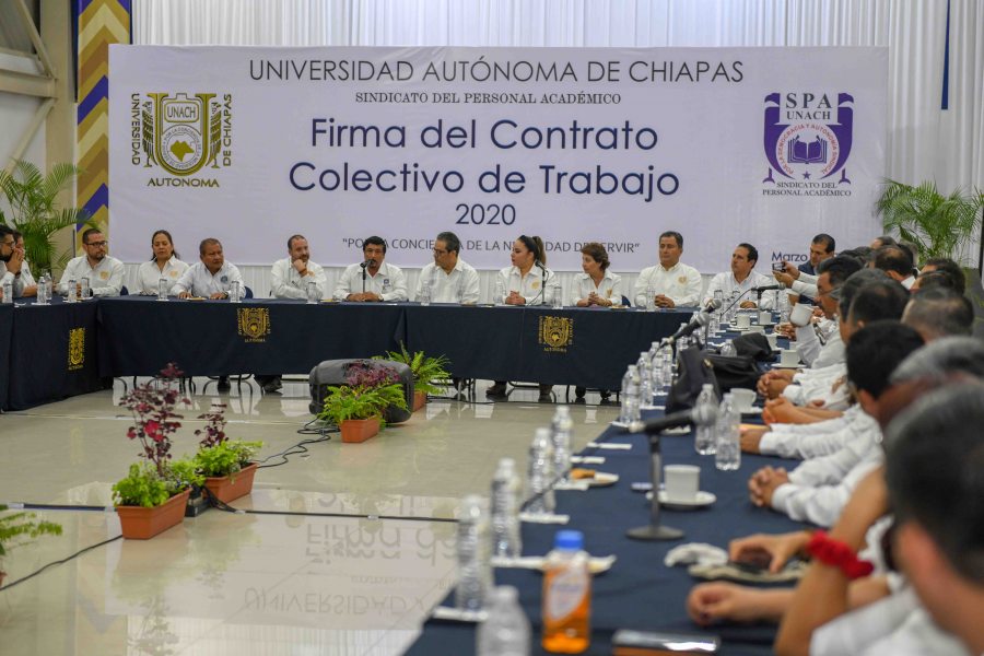 Firma Administración Central de la UNACH y el Sindicato del Personal Académico el Contrato Colectivo de Trabajo.