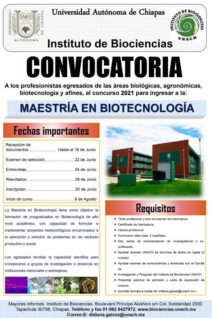 Invita UNACH a cursar  la Maestría en Biotecnología