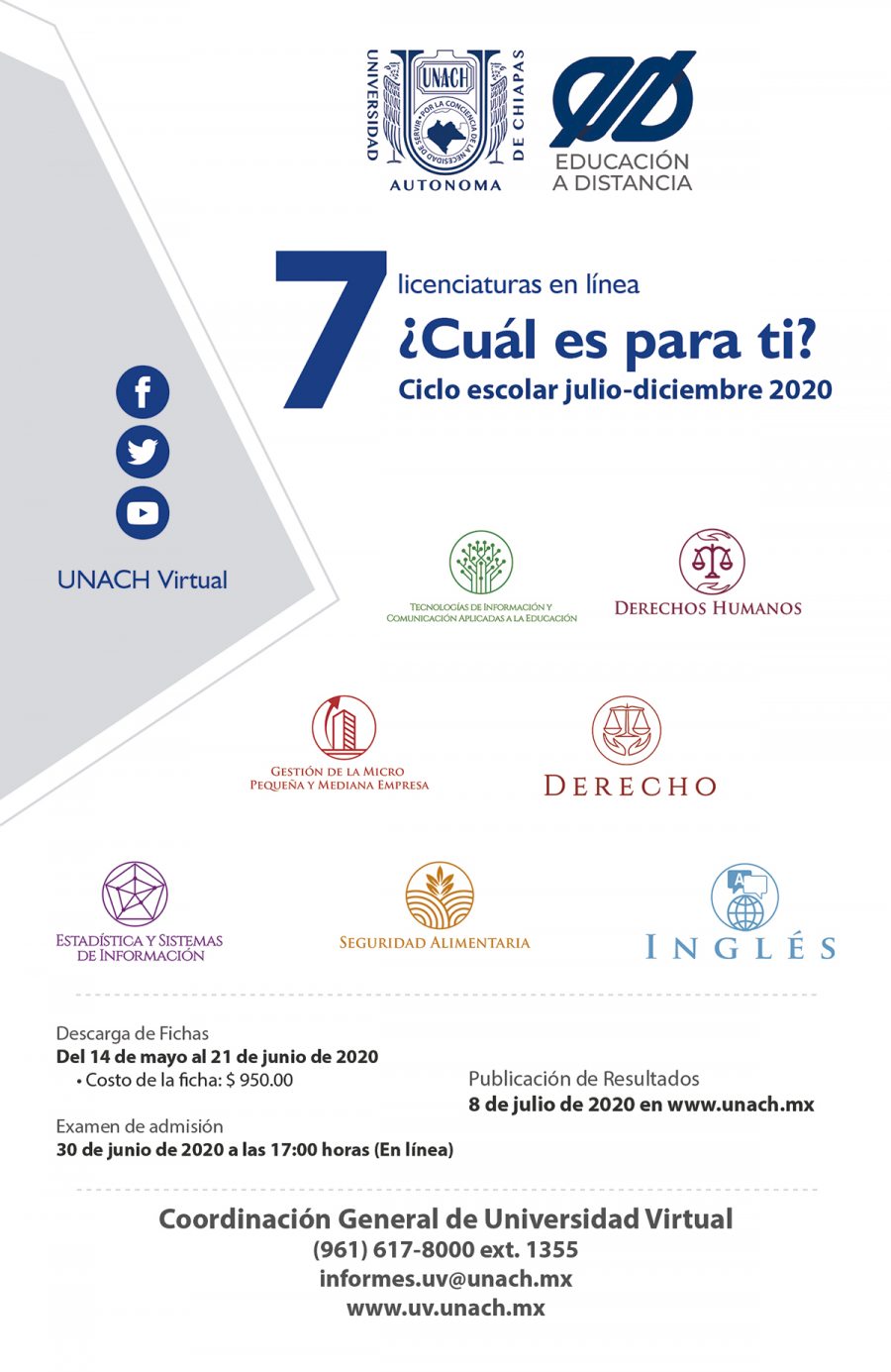 Oferta UNACH siete licenciaturas en línea para el ciclo escolar julio-diciembre 2020.