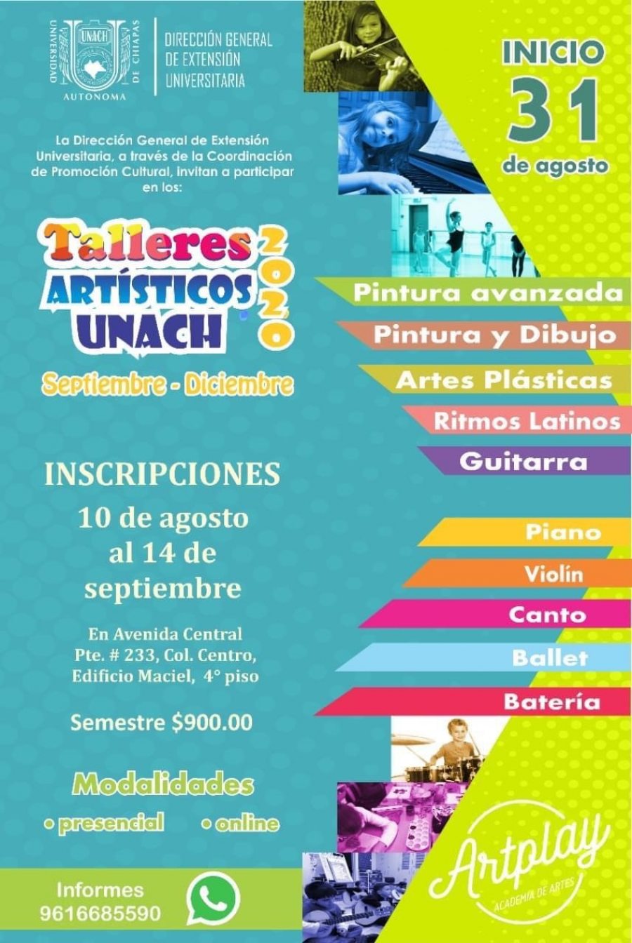Abierta la convocatoria para los Talleres Artísticos de la UNACH 2020