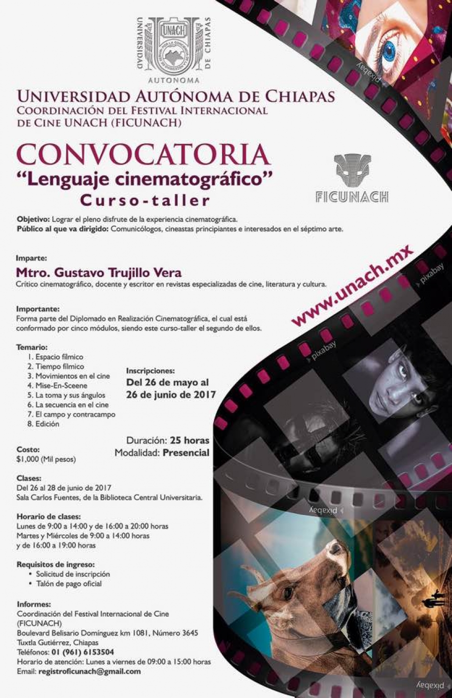 Invita UNACH a participar del  Curso-taller “Lenguaje cinematográfico”