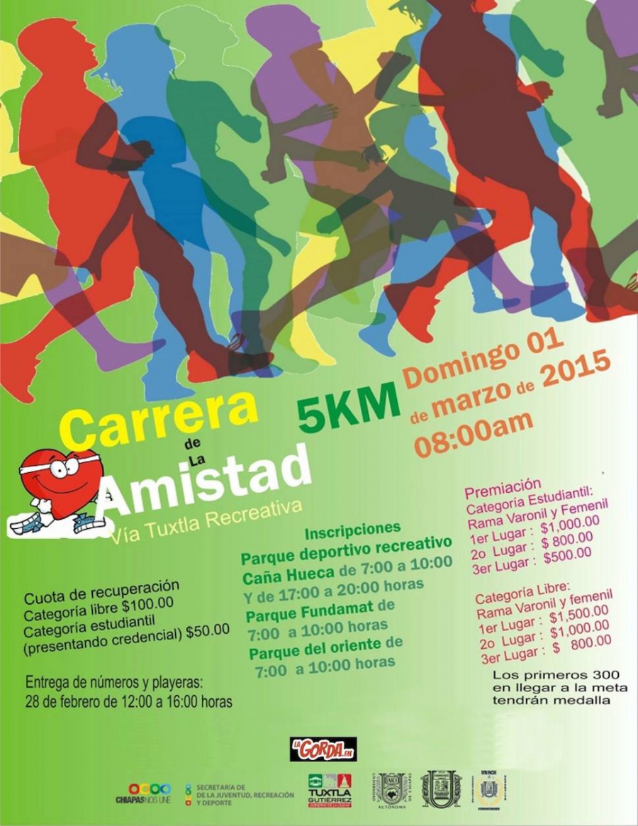 Convocatoria Carrera de la Amistad vía Tuxtla Recreativa