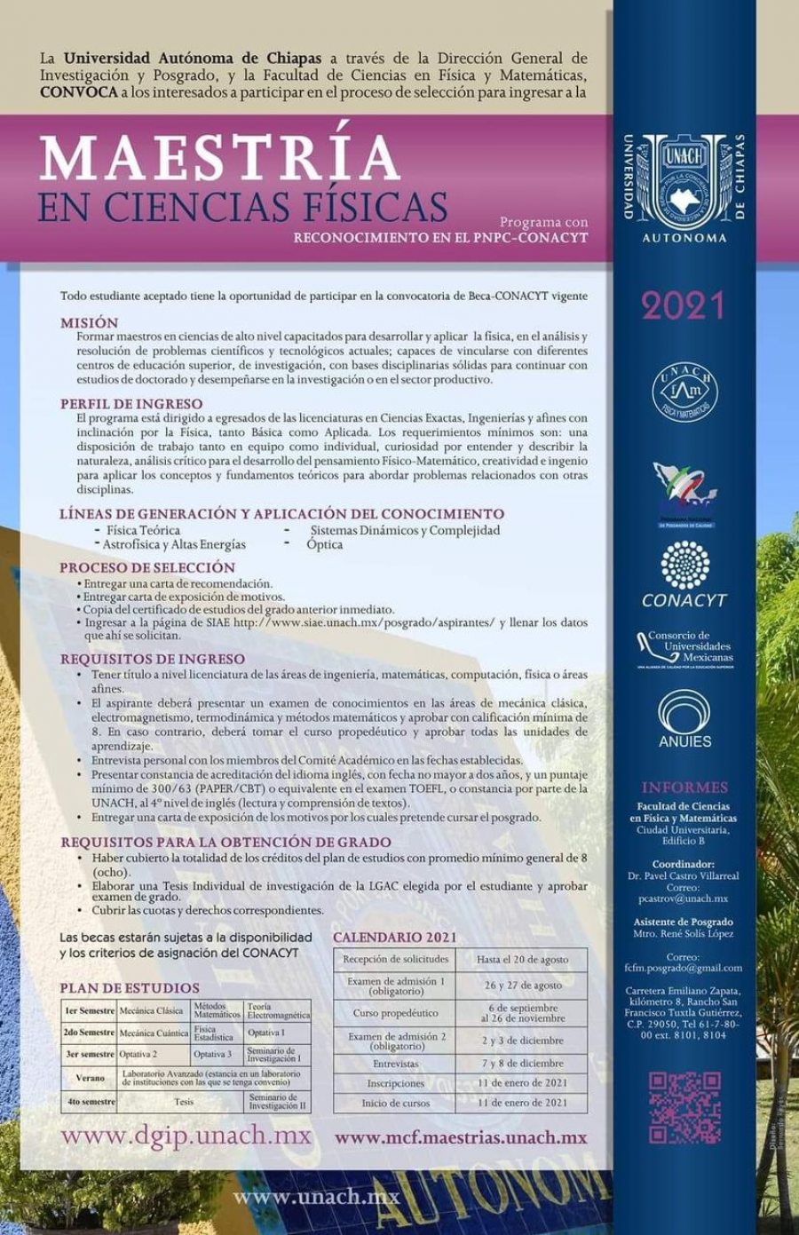 Mantiene UNACH convocatoria para cursar la Maestría en Ciencias Físicas