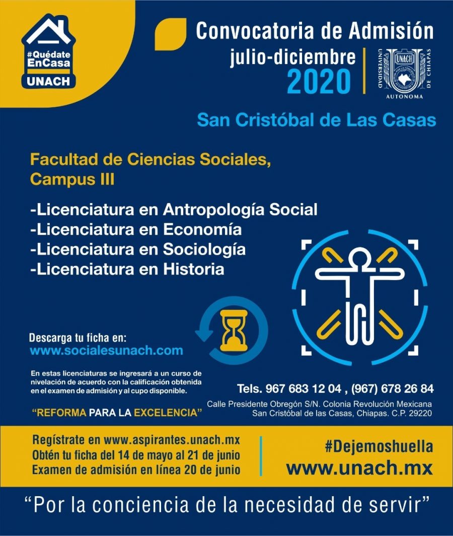 La Licenciatura en Sociología es una opción en la Convocatoria del Examen de Admisión de la UNACH