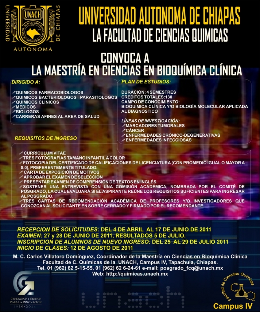 Oferta Unach Maestría en Ciencias en Bioquímica Clínica  