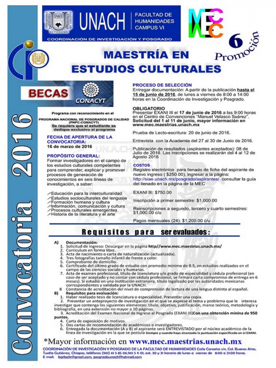  Promueve UNACH la Maestría en Estudios Culturales