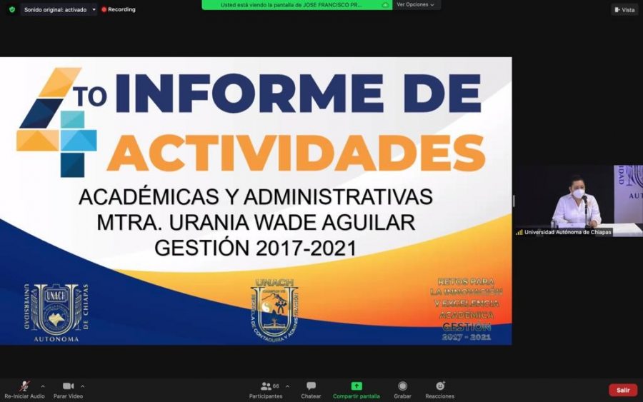 Rinde Urania Wade Aguilar su Cuarto Informe de Actividades al frente de la Escuela de Contaduría y Administración de la UNACH, Campus VII